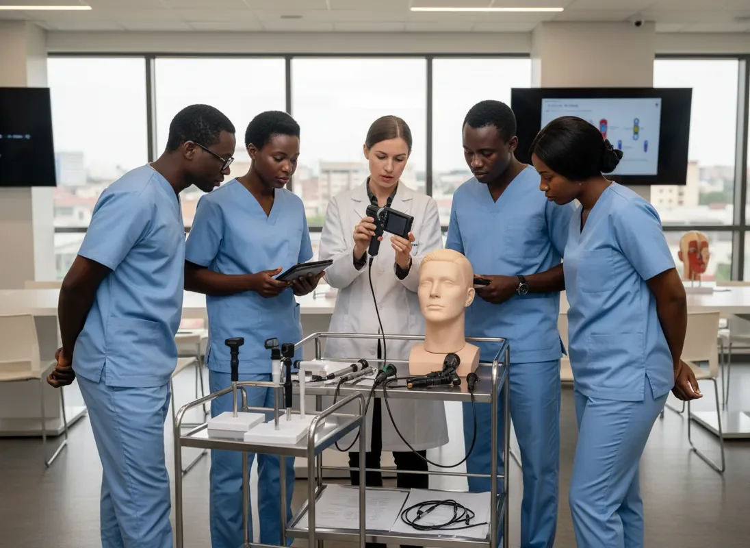 Medical training session for laryngoscopy equipment