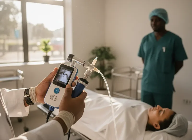 Healthcare professional using Laryngo Pro Medical intubation device in clinical setting